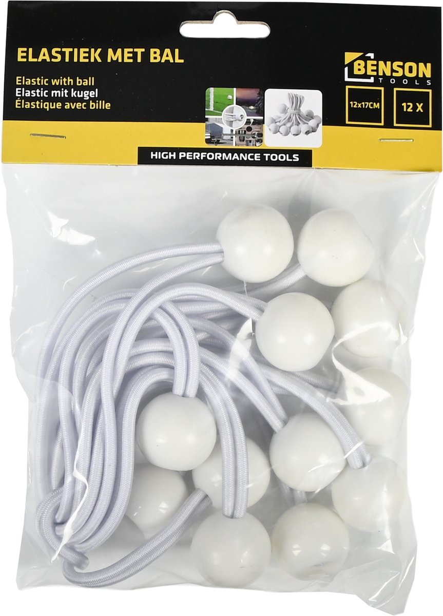  Elastiek Met Bal Wit - 12 Delig - Spanelastiek - 17cm - Benson
