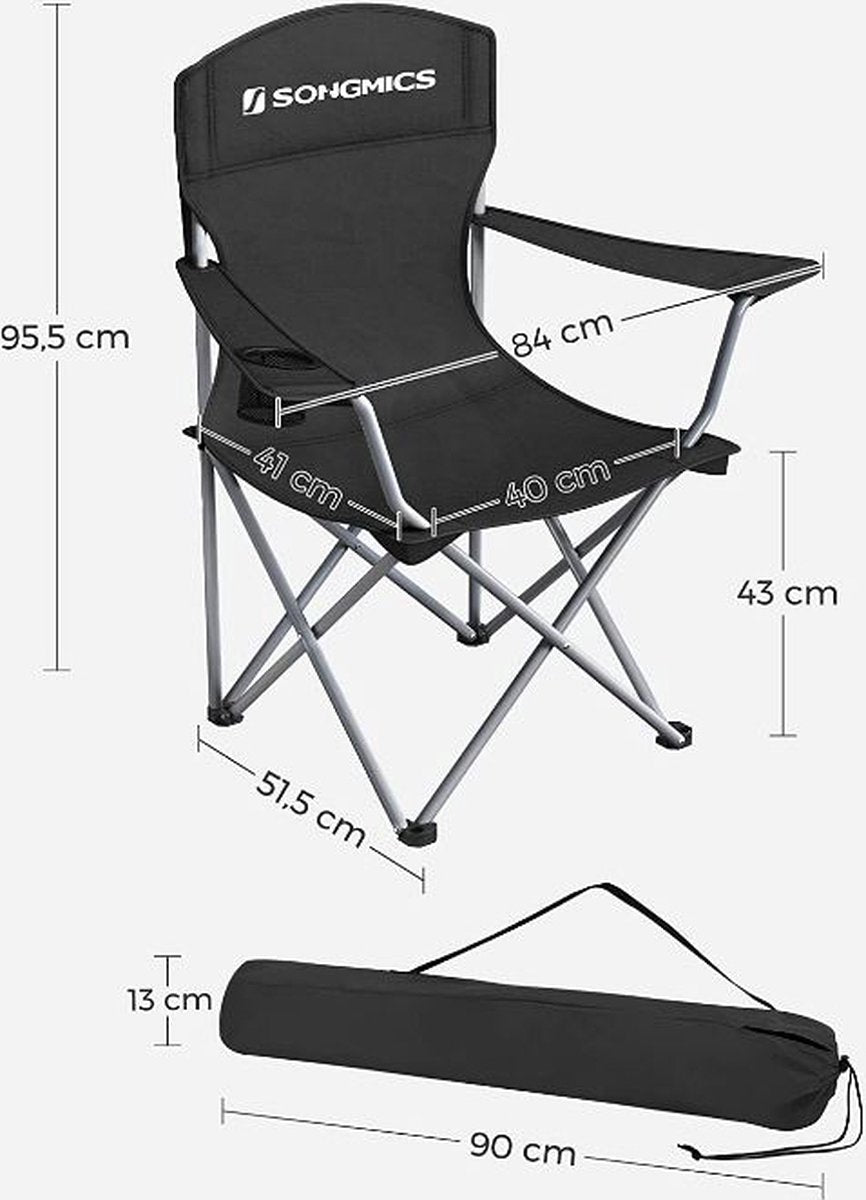  MIRA Home - Campingstoel Set Van 2 Inklapbaar - Klapstoel Met Robuust Frame - Met Flessenhouder - 76 X 51.5 X 95.5 Cm - Zwart