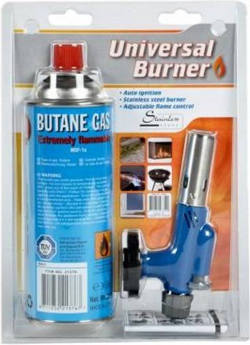 Merkloos Gasbrander + Gasbus Camping Vuur 227 Gram