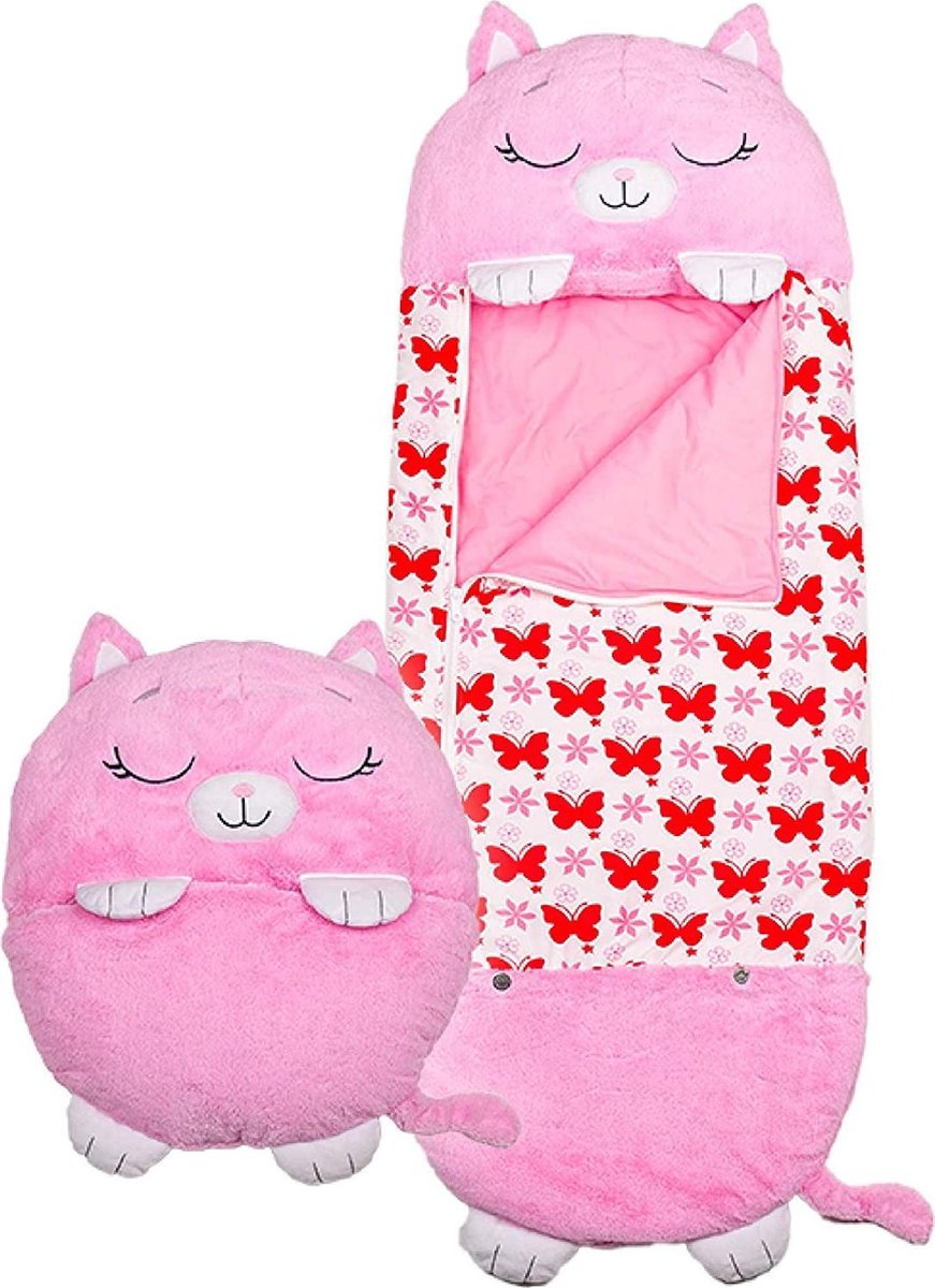  Roze Kat Kinderen Slaapzak -180 Cms |slaapzak Junior | Nappers | Children Sleeping Bag | Kinderen Slaapzak | Super Soft 2 In 1 Fun Pillow &amp;Sleepy For Boys | Roze Kat Slaapzak | Zachte Slaapzak | Knuffel Slaapzak | 2 In 1 Slaapzak | Kinderen