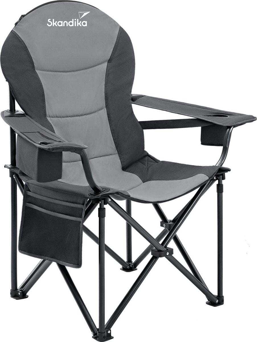  Skandika Relax Comfort Campingstoel - Campingstoel Opvouwbaar - Comfortabele Klapstoel Met Drinkhouder En Koelvak, Tot Max. 160 Kg, Opvouwbaar, Lichtgewicht | Vouwstoel Voor Kamperen, Camping, Festival, Vissen – Grijs