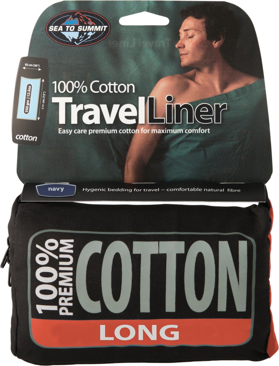  Sea To Summit - Premium Cotton Liner - Lakenzak - Katoen - Oceaan Blauw - Recht Model Lang