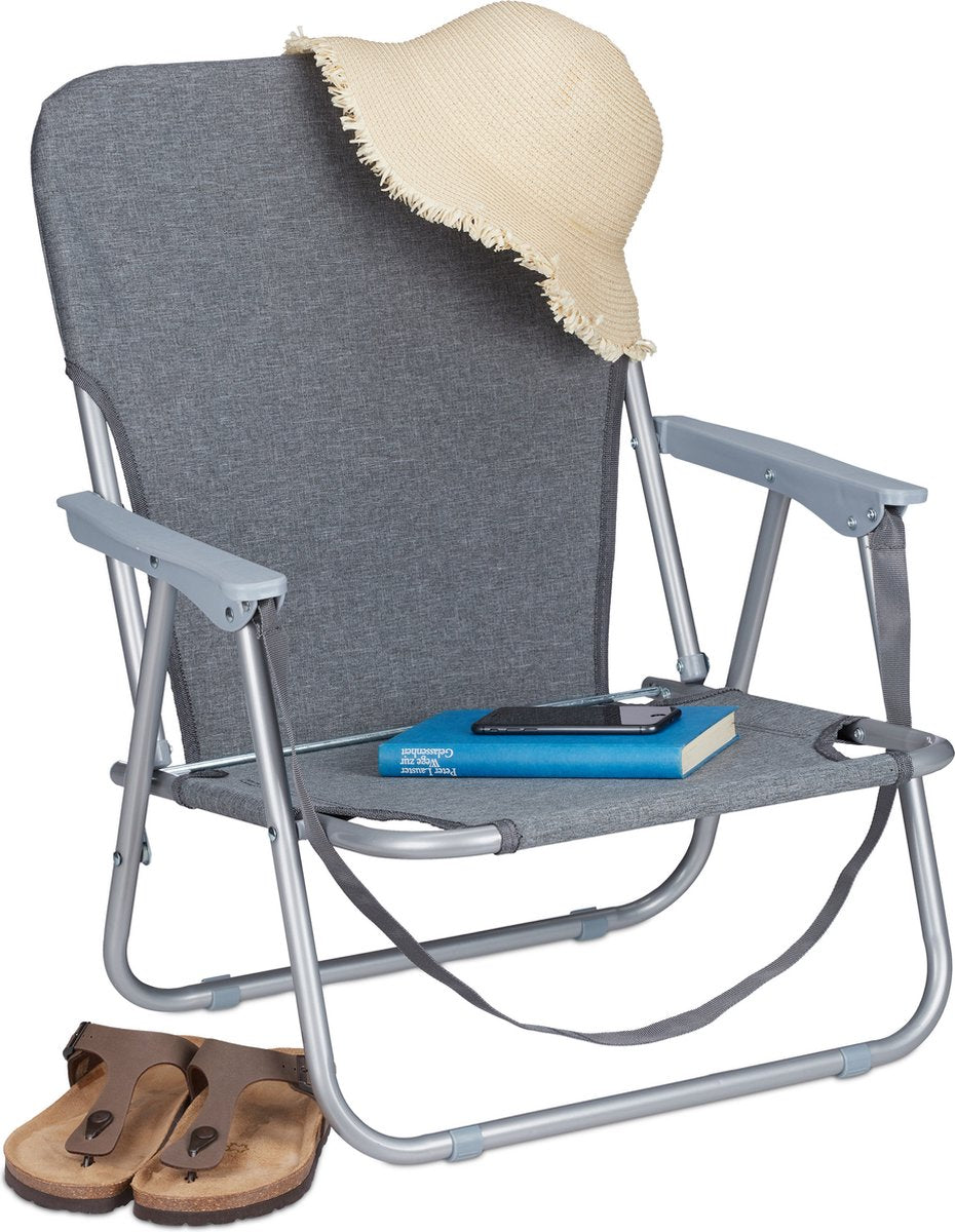  Relaxdays Strandstoel Opvouwbaar - Set Van 2 - Lage Campingstoel - Kampeerstoel Leuning - Grijs