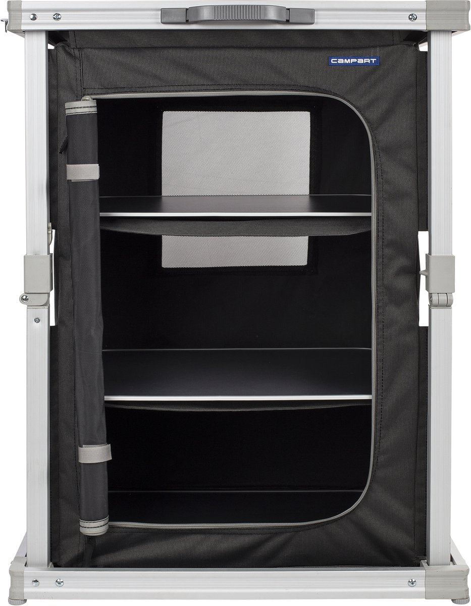  Campart Campingkast CU-0724 – Opvouwbaar En Verstelbaar - 4 Verstelbare Poten - 3 Lagen - Aluminium Frame - Grijs