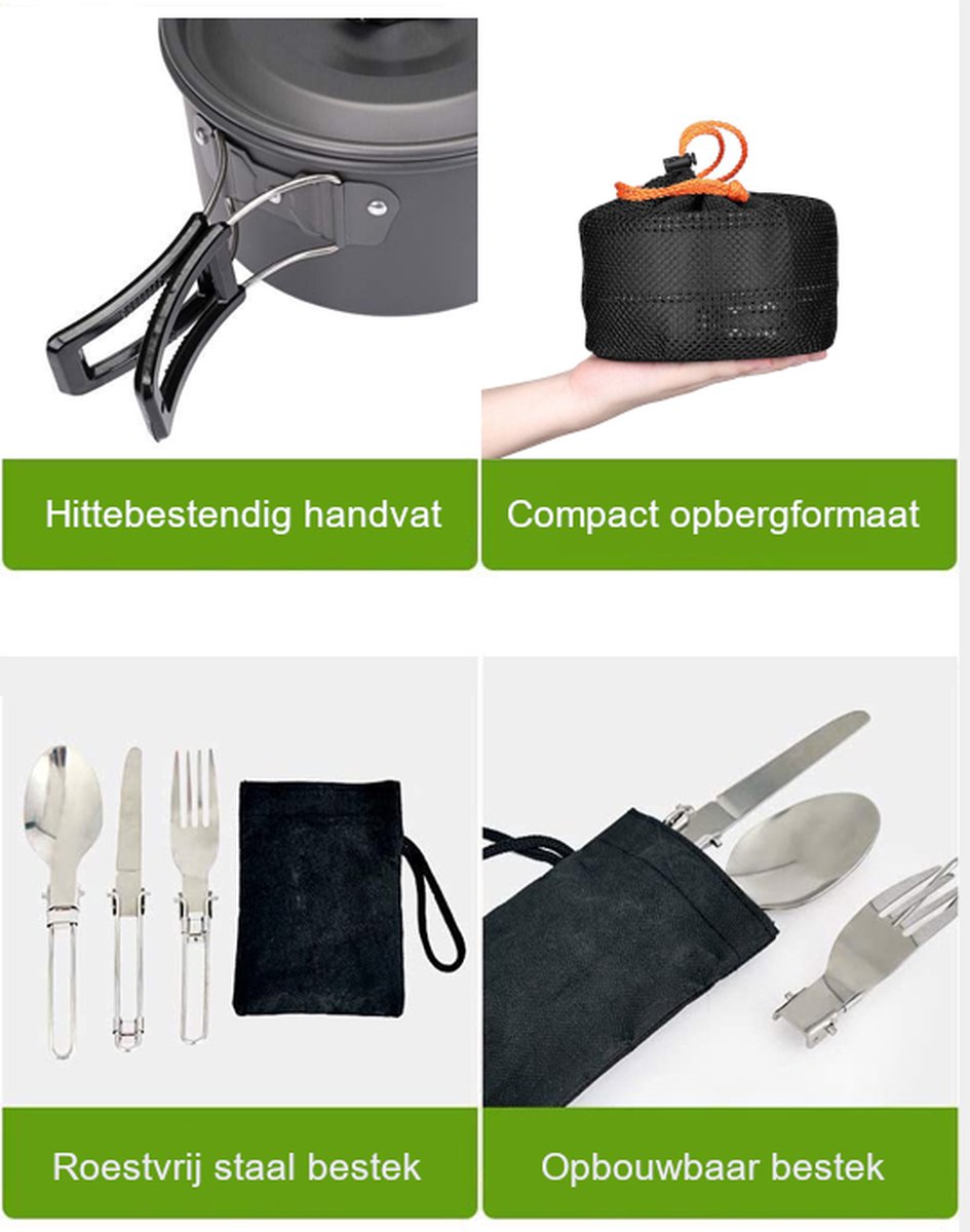  Hikr® Camping Pannenset - Complete 22-delige Kookset - Lichtgewicht - Kookgerei Servies - Outdoor - BPA-vrij - Keukengerei Set