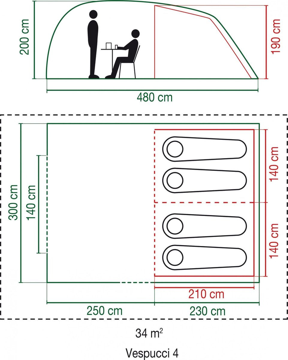  Coleman Vespucci 4 Tunneltent - Familietent - 4-Persoons - Groen