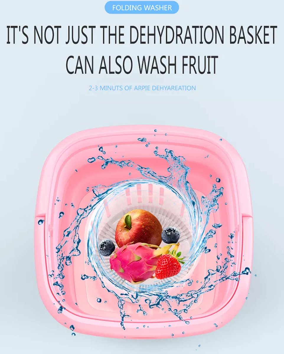  Mini Wasmachine - Camping Wasmachine - Roze - Opvouwbare Wasmachine - Handwasmachine - Fruitwasser - Kampeer Wasmachine