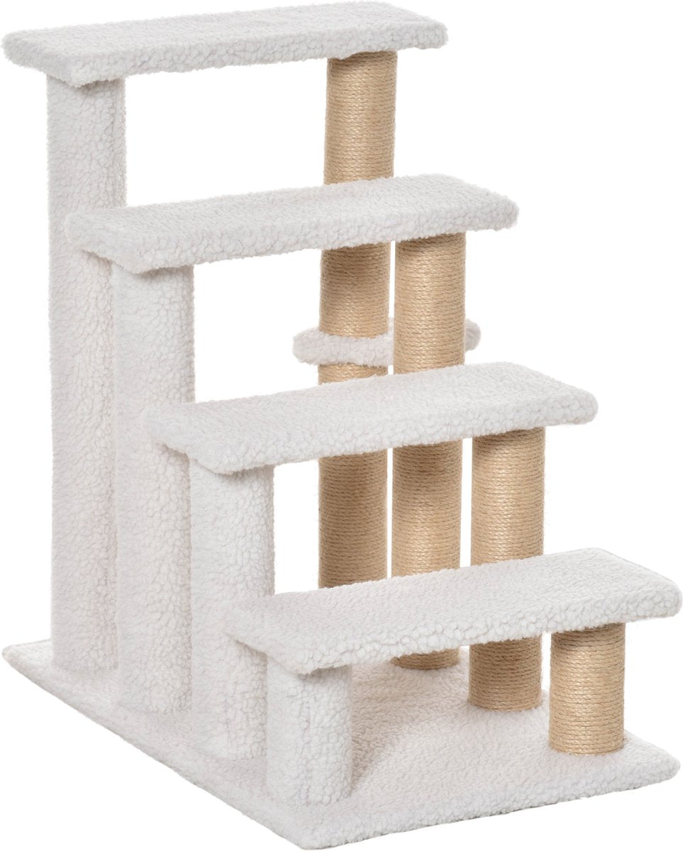  PawHut Huisdierentrap Met Krabpaal Bal 4 Treden Kattentrap Dierentrap Pluche Jute D06-093
