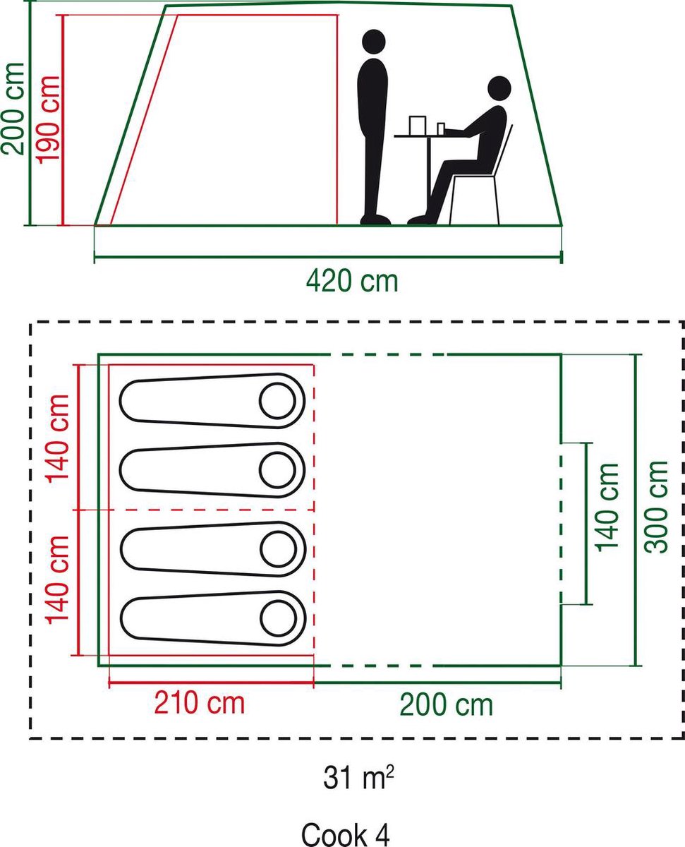  Coleman Cook 4 Tunneltent - Familietent - 4-Persoons - Groen