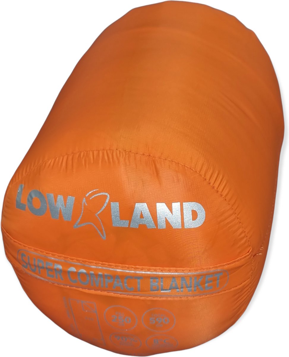  LOWLAND OUTDOOR® Donzen Slaapzak - Super Compact Blanket - 210 X 80 Cm - 590gr +8°C