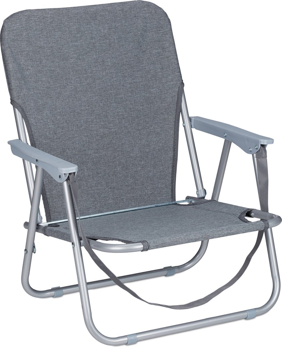  Relaxdays Strandstoel Opvouwbaar - Set Van 2 - Lage Campingstoel - Kampeerstoel Leuning - Grijs
