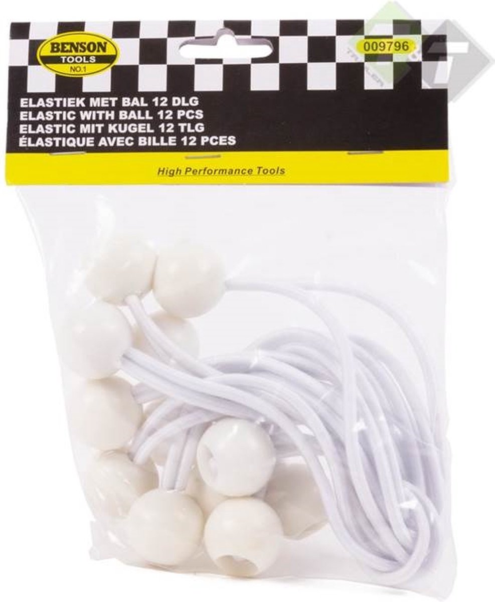  Elastiek Met Bal Wit - 12 Delig - Spanelastiek - 17cm - Benson
