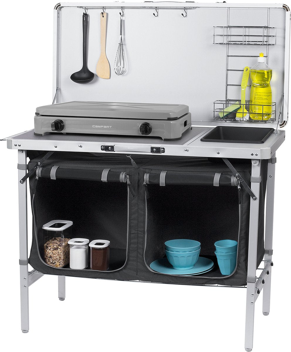  Campart Campingkeuken KI-0757 – Complete Keuken En Campingkast – Opvouwbaar En Inclusief Draagtas - Grijs