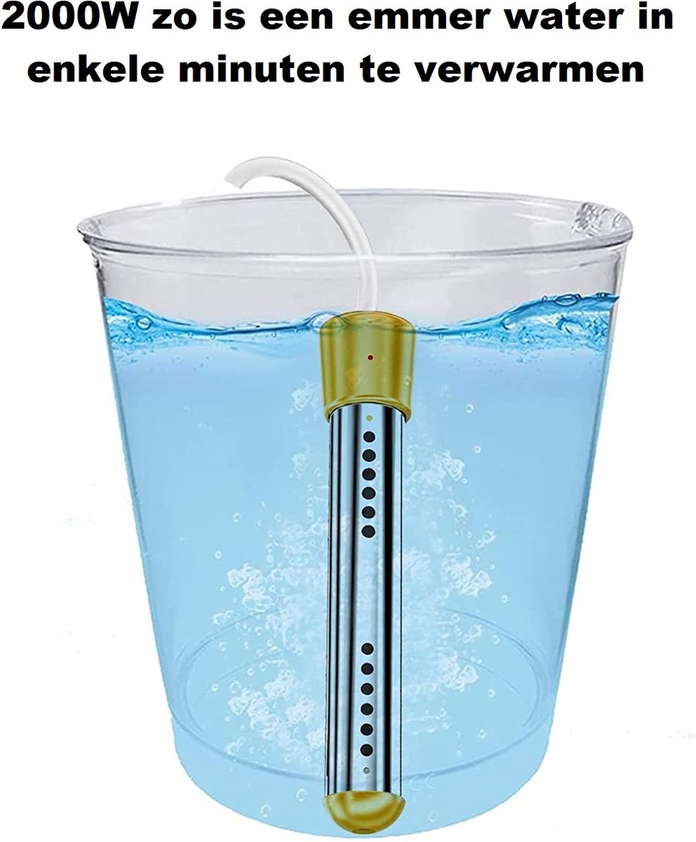  Dompelaar 2000W Incl. Thermometer &amp; Staalspons - Reisdompelaar - Emmerdompelaar - Waterkoker - Camping - Kamperen - Outdoor